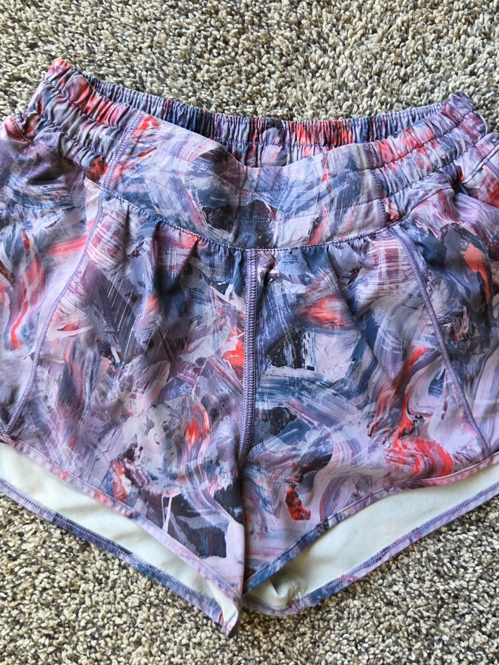 lululemon athletica Purple Abstract Print Athletic Shorts with Red Accents